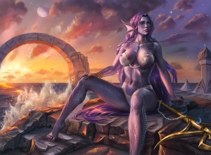 Mermaid queen mourning the loss of her home, digital art by me