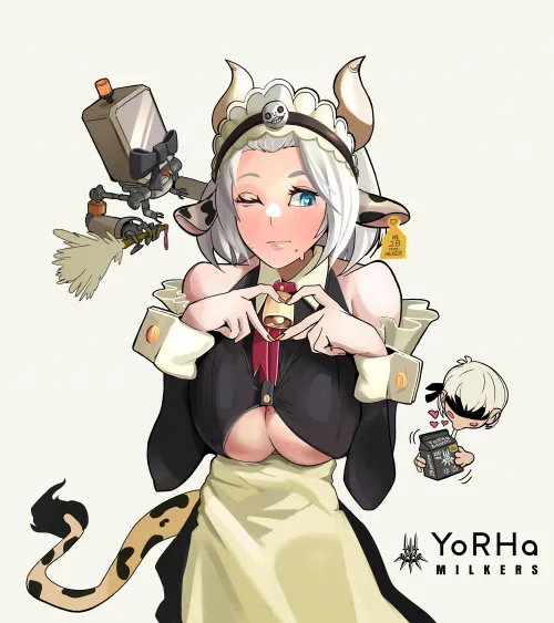 Yorha Milkers are available at your nearest camp machine! Have a kup! 🐮(art by me!)