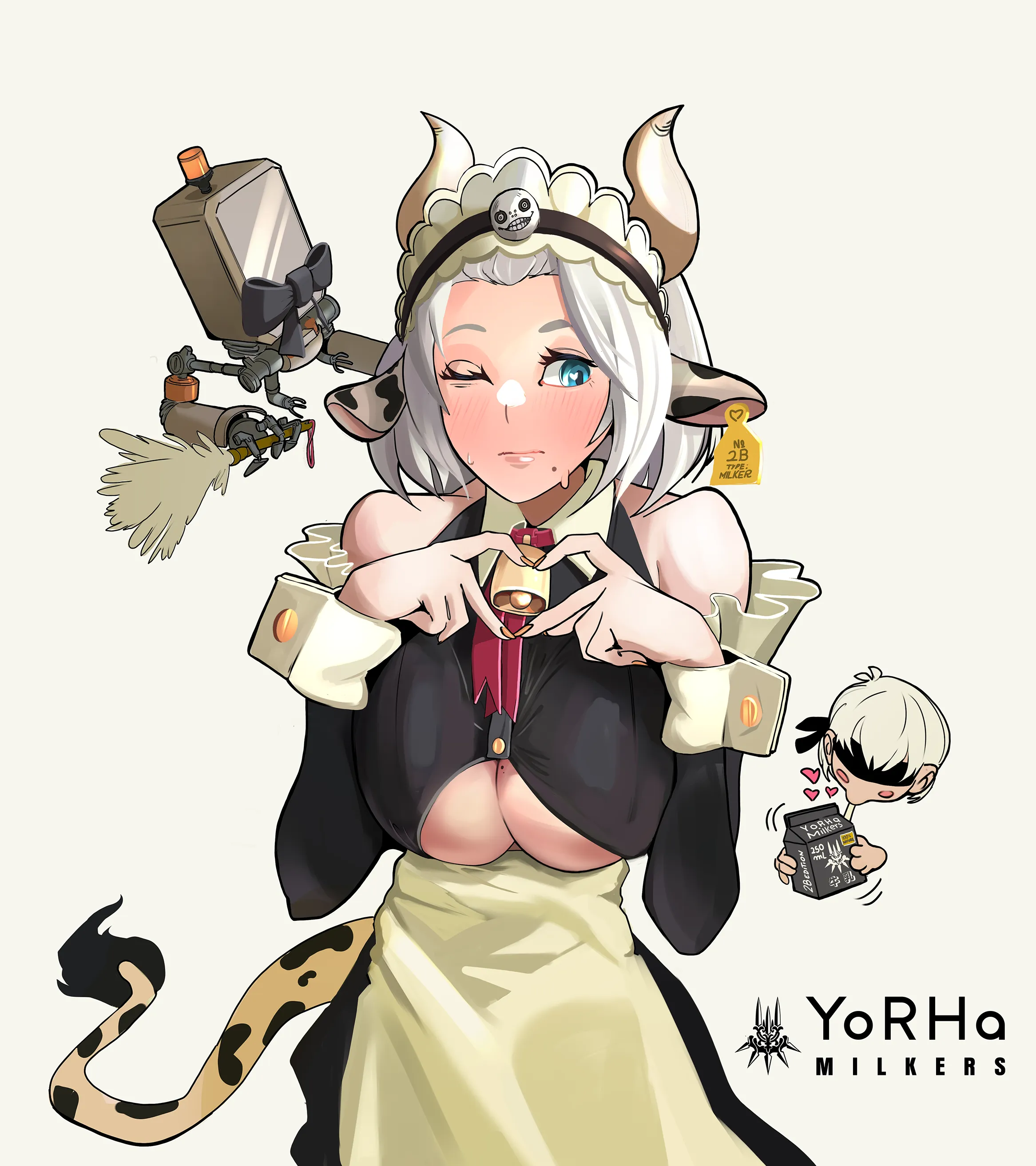 Yorha Milkers are available at your nearest camp machine! Have a kup! 🐮(art by me!)
