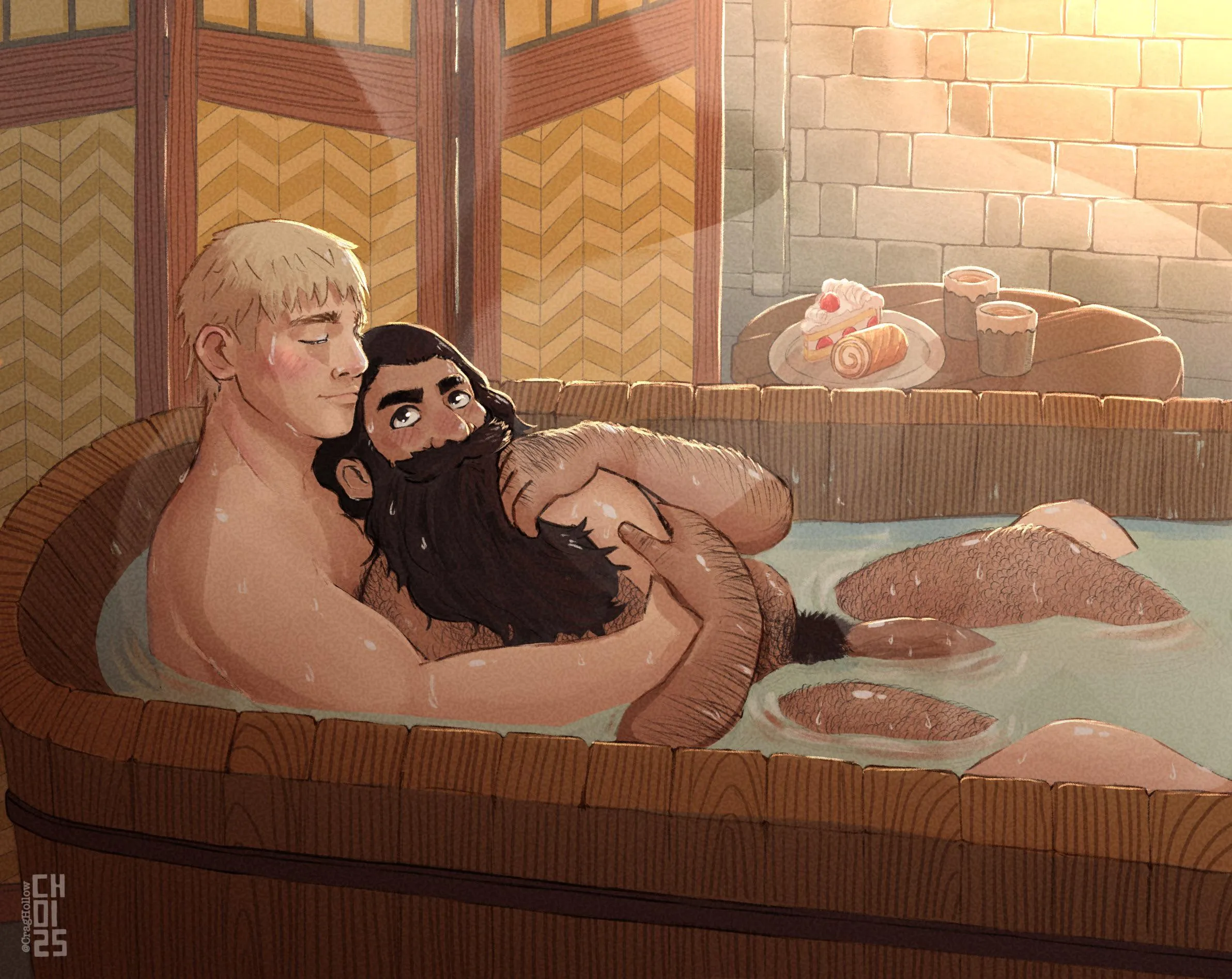 2 bros… sitting in a hot tub… 5 feet apart ‘cause they’re… wait never mind. (Art by me - @CragHollow)