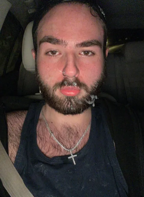 facial; wearing my cum stained slutty tank :)