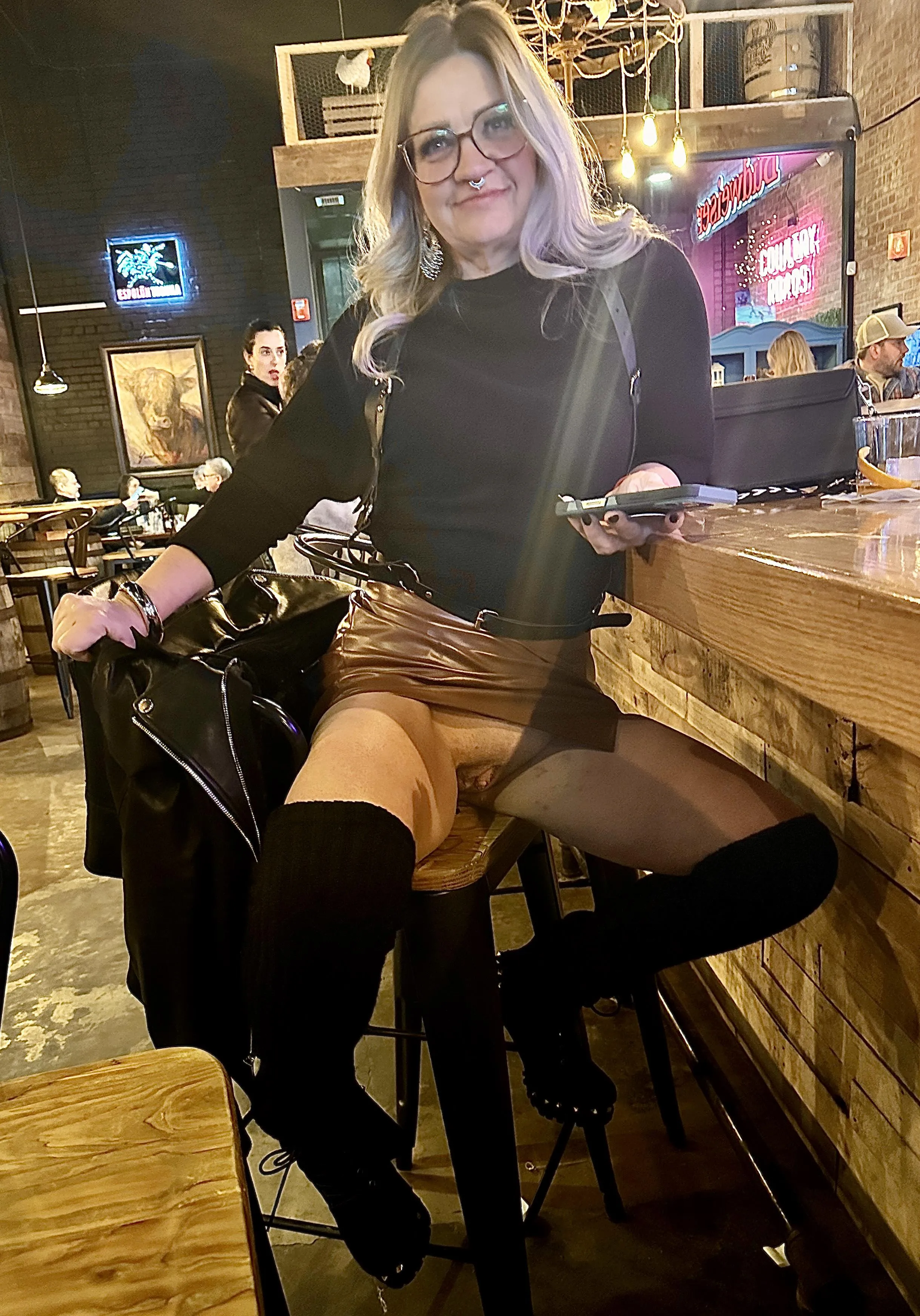 Love hanging my big clit out at the bar