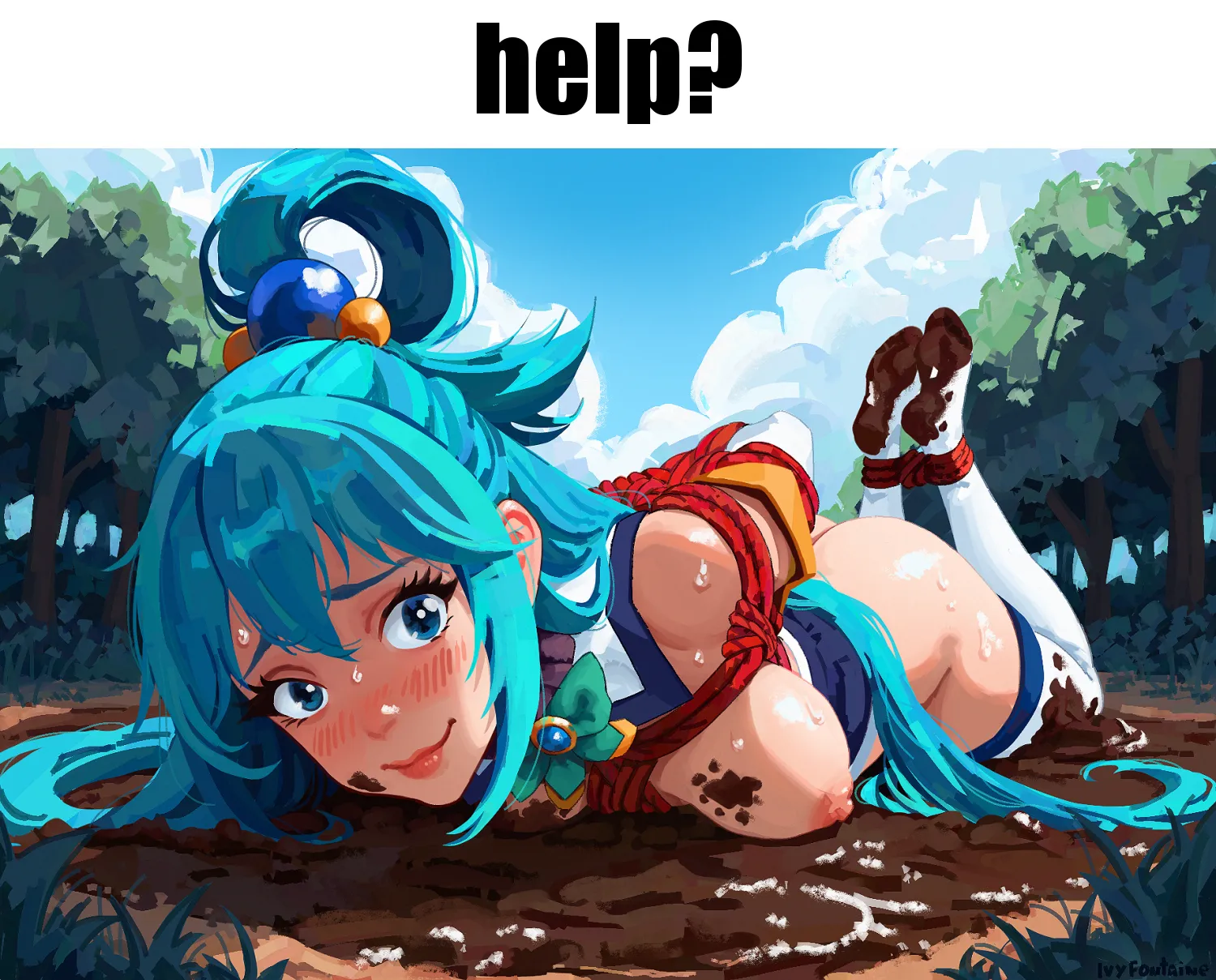 The goddess Aqua fell into the mud, would you help? (@Ivyfontaineart)