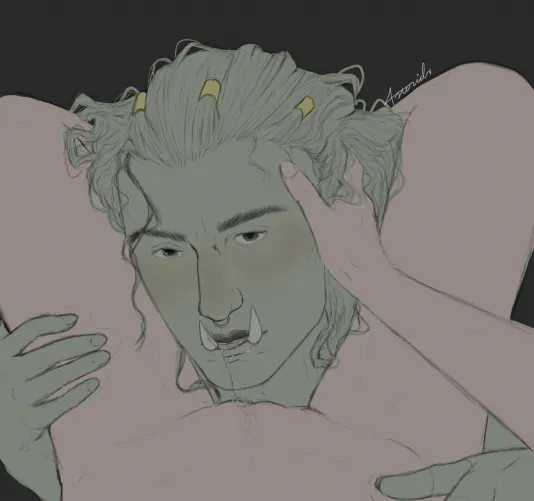 Back with a sketch of my elf and orc oc's!