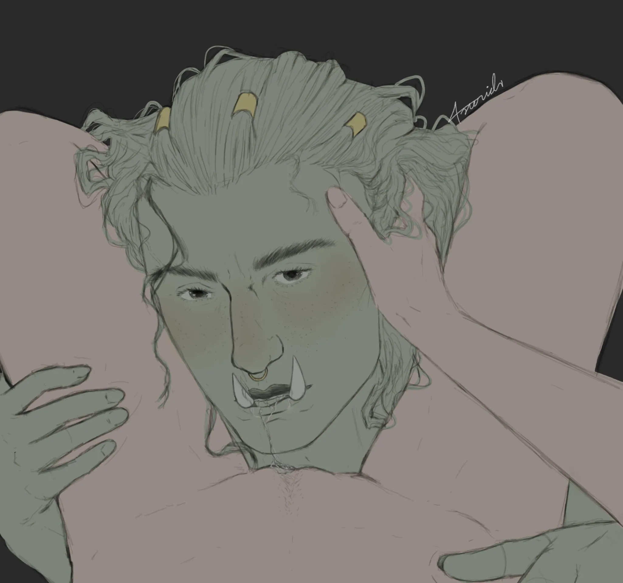 Back with a sketch of my elf and orc oc's!