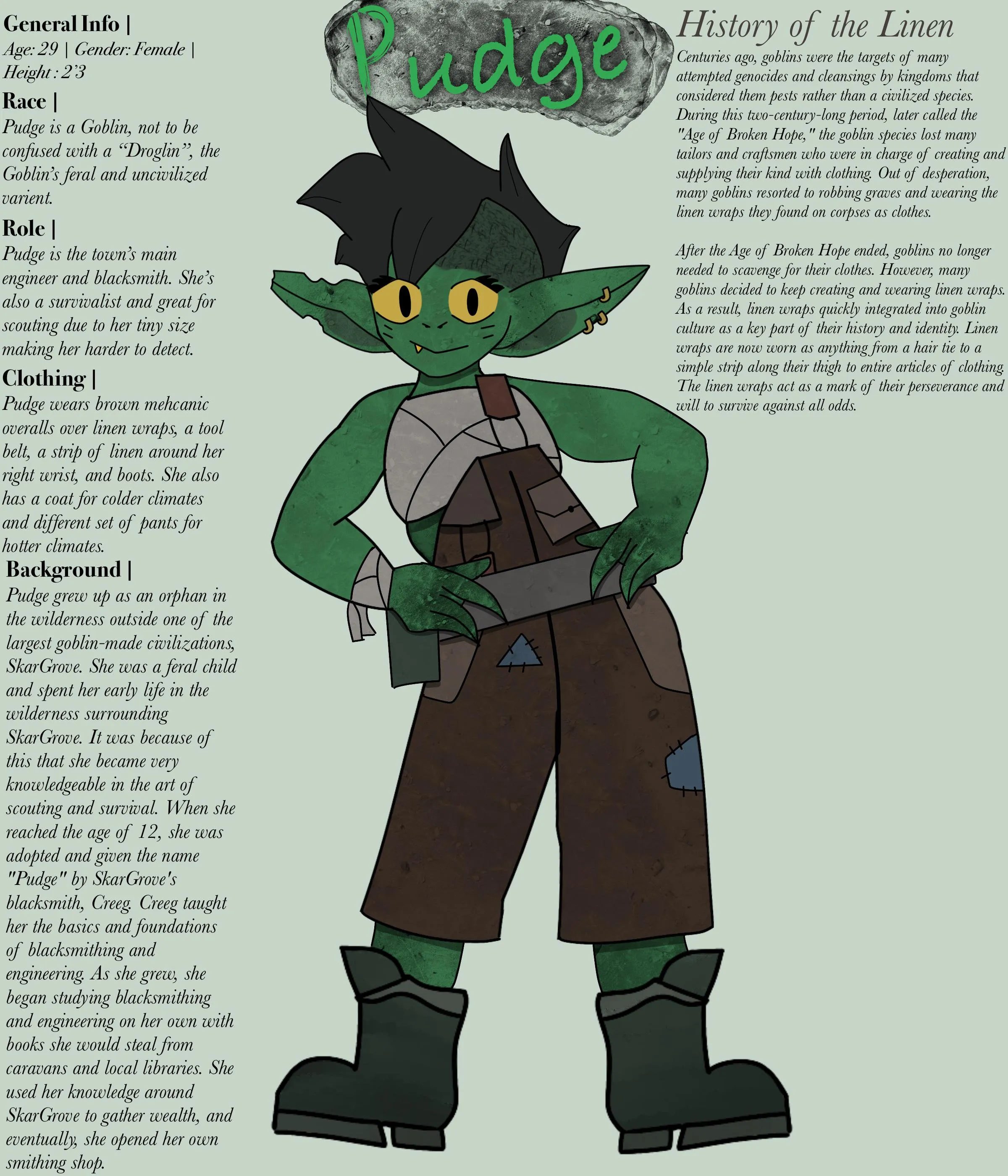 Here’s my goblin oc, Pudge!
