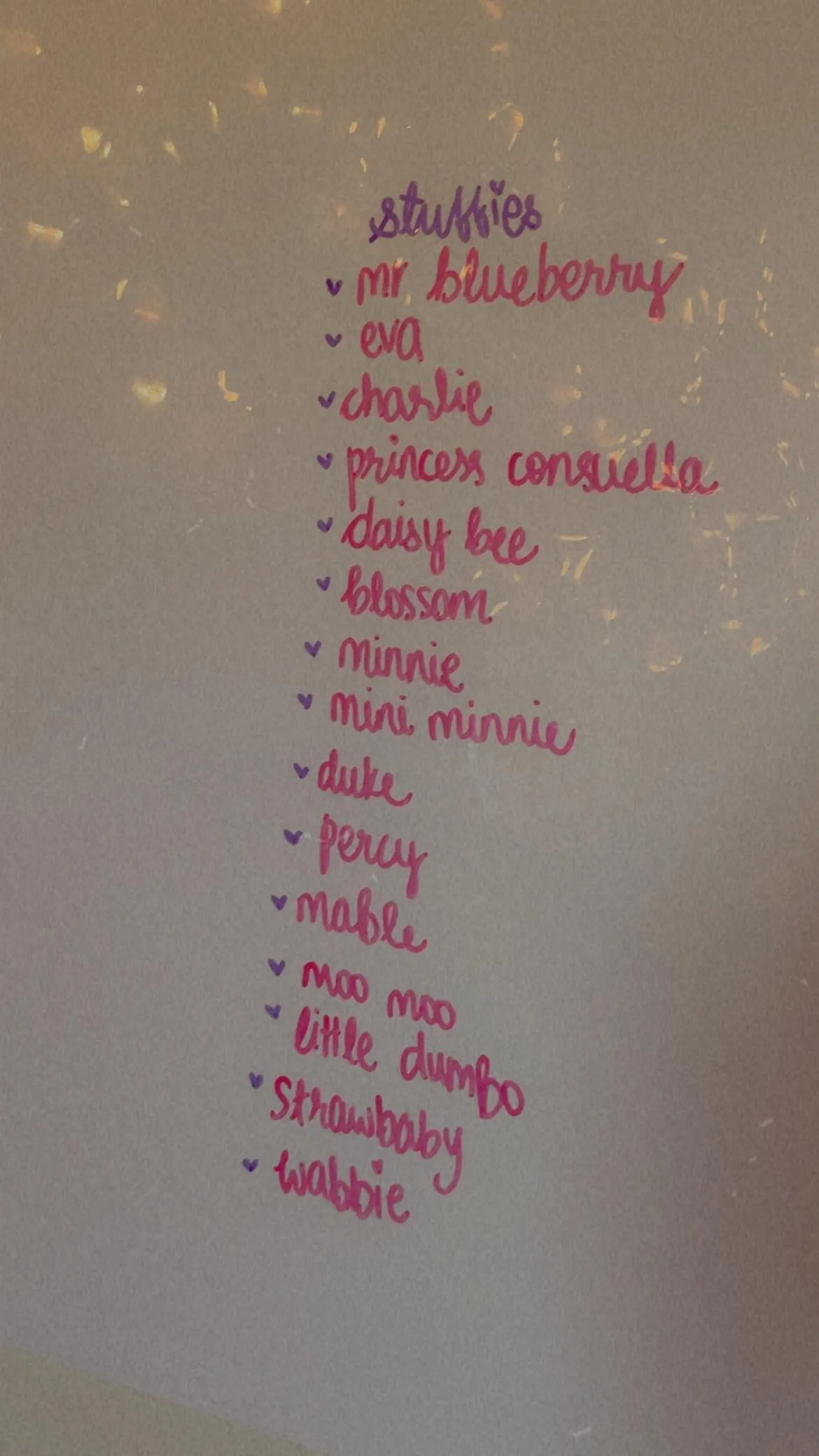 i got a new whiteboard so i wrote all my stuffie names🧸💗