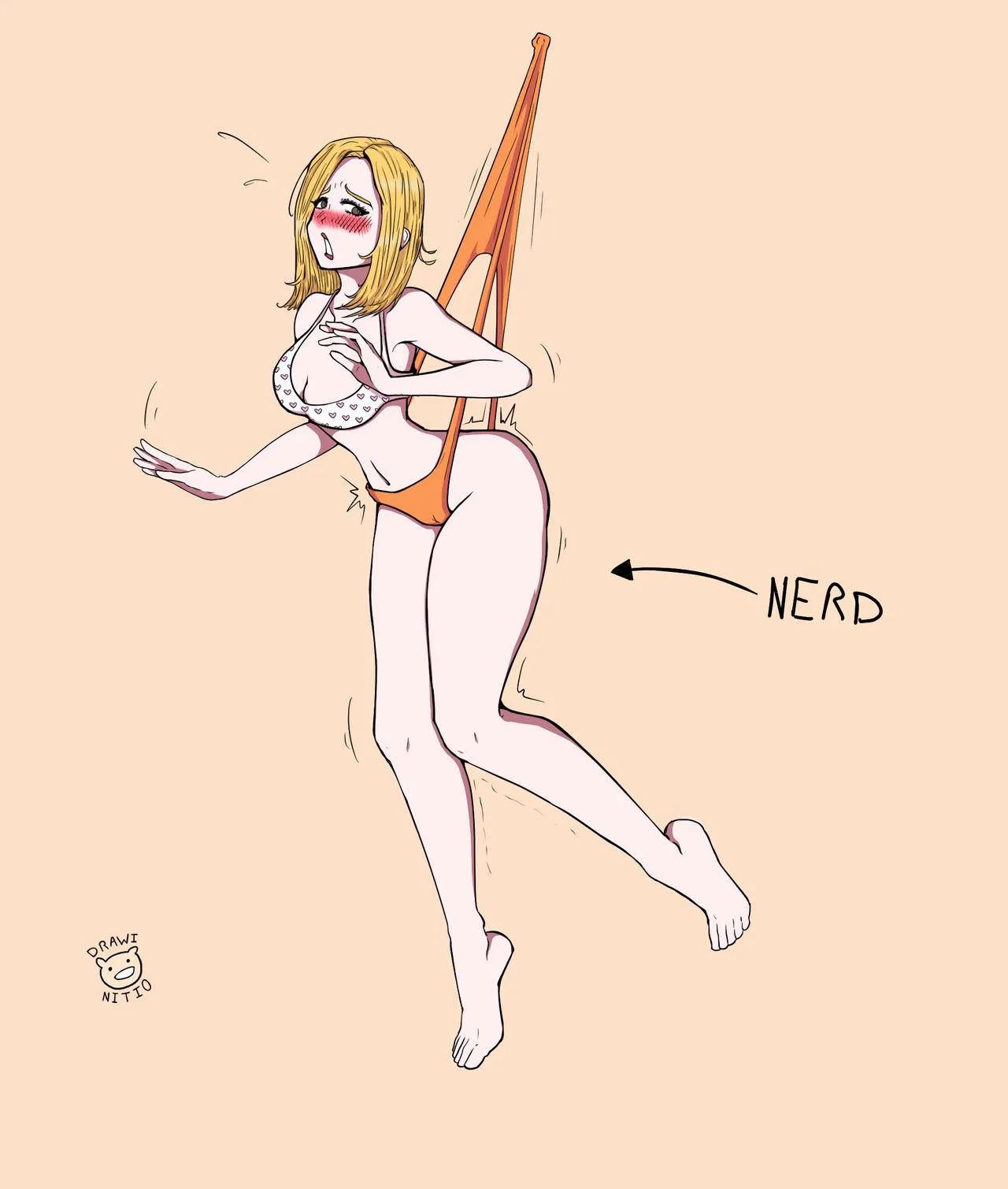 Nerdy teacher gets a hanging wedgie (DrawiNitio)
