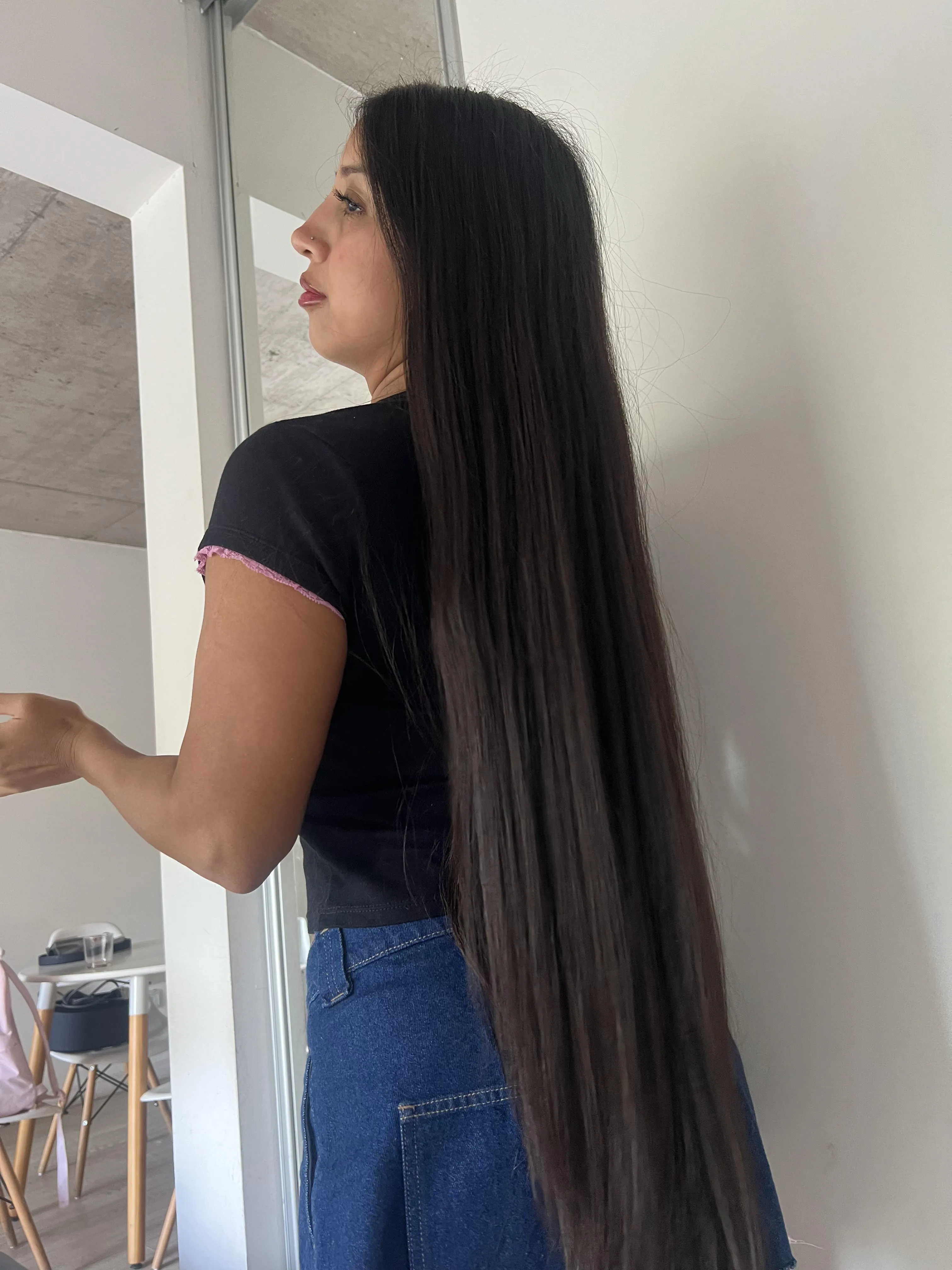 long natural brunette hair, today i iron it