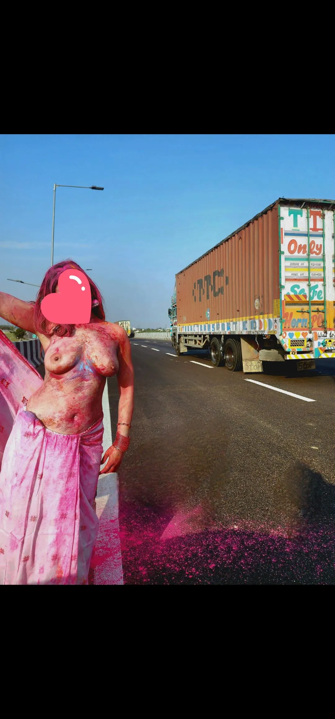 How about playing Holi this way on the highway