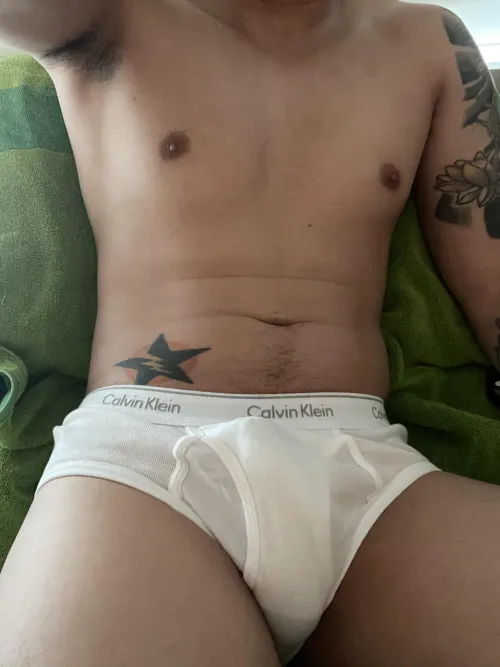 Morning wood in white brief