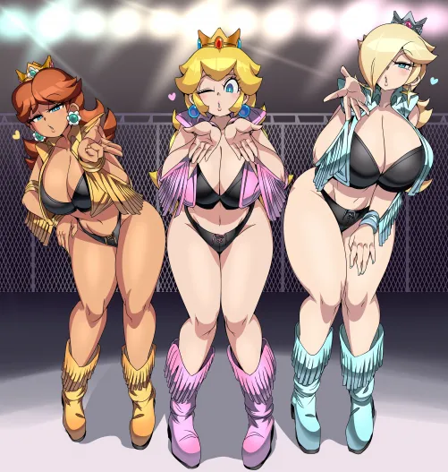 Peach, Daisy & Rosalina (DoA2 Tina outfit) artwork by (Captain Kirb)