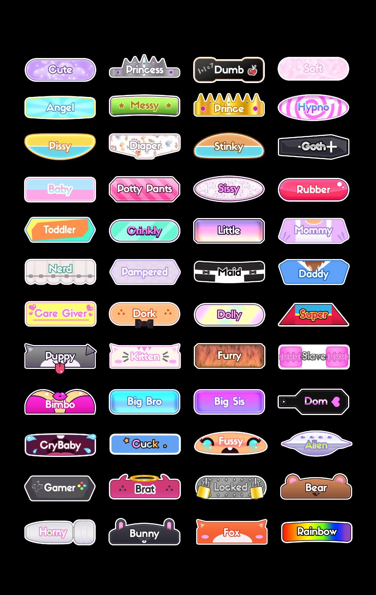 (Art by wishBerry) Choose the 4 diaper tapes that best describe you.