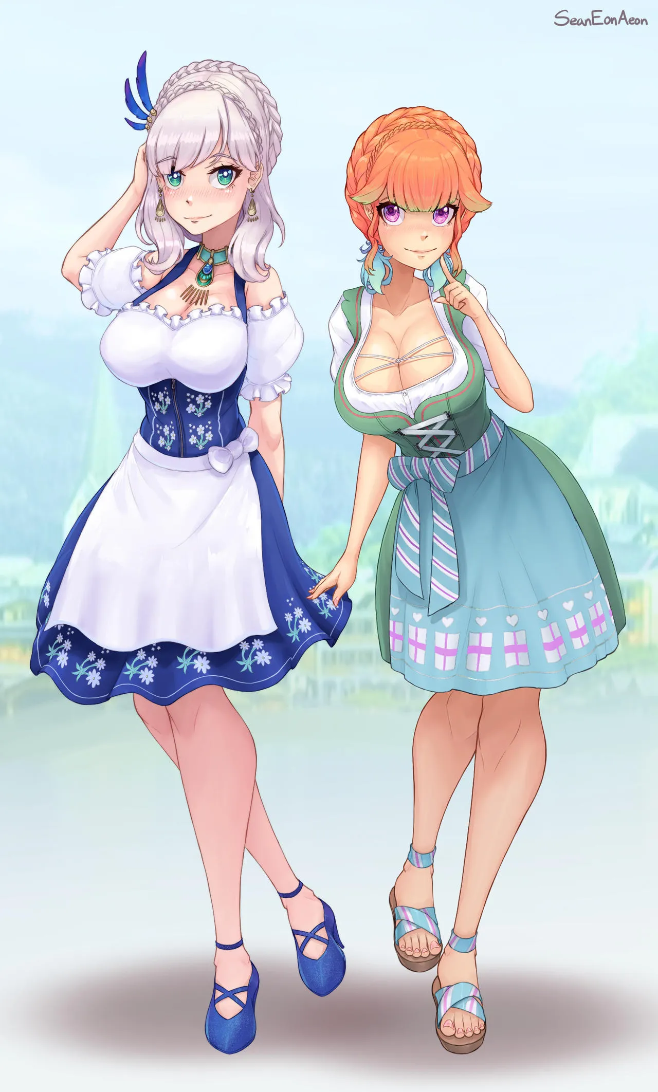 Kiara and Reine in Dirndls (SeanEonAeon)