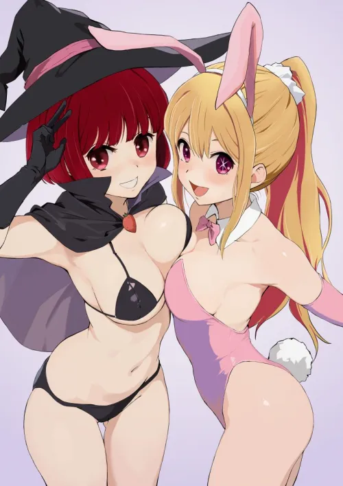 kana and ruby posing for a cosplay photoshoot