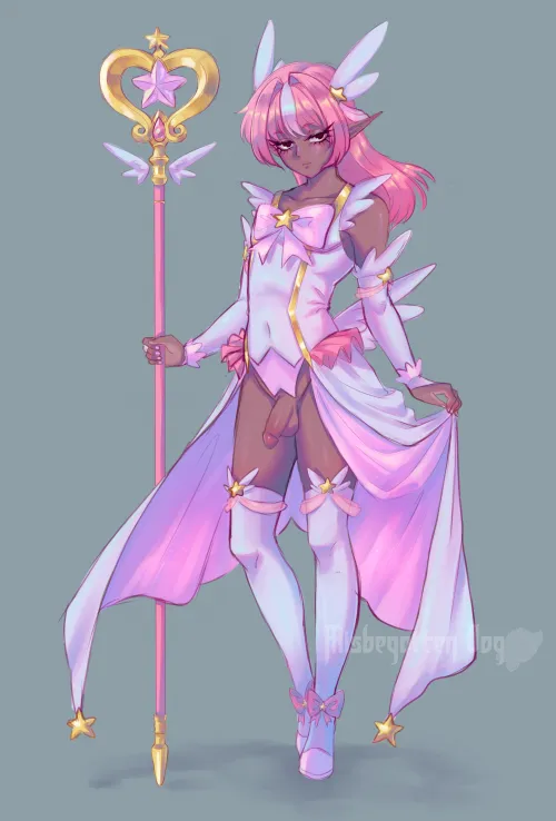 A Magical Femboy (art by @MisbegottenDog)