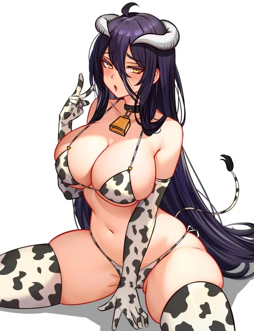 Albedo gives a sexy pose in Cow patterned Bikini [Overlord] (Cetta)