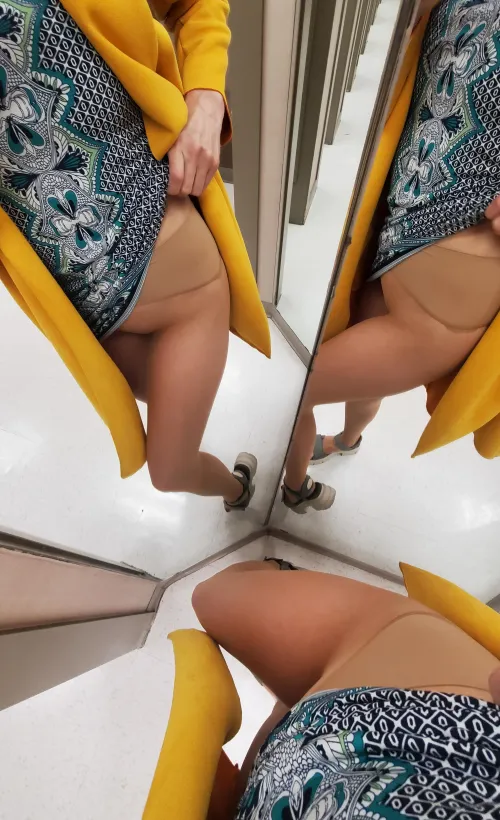 Fitting room fun in seamless pantyhose