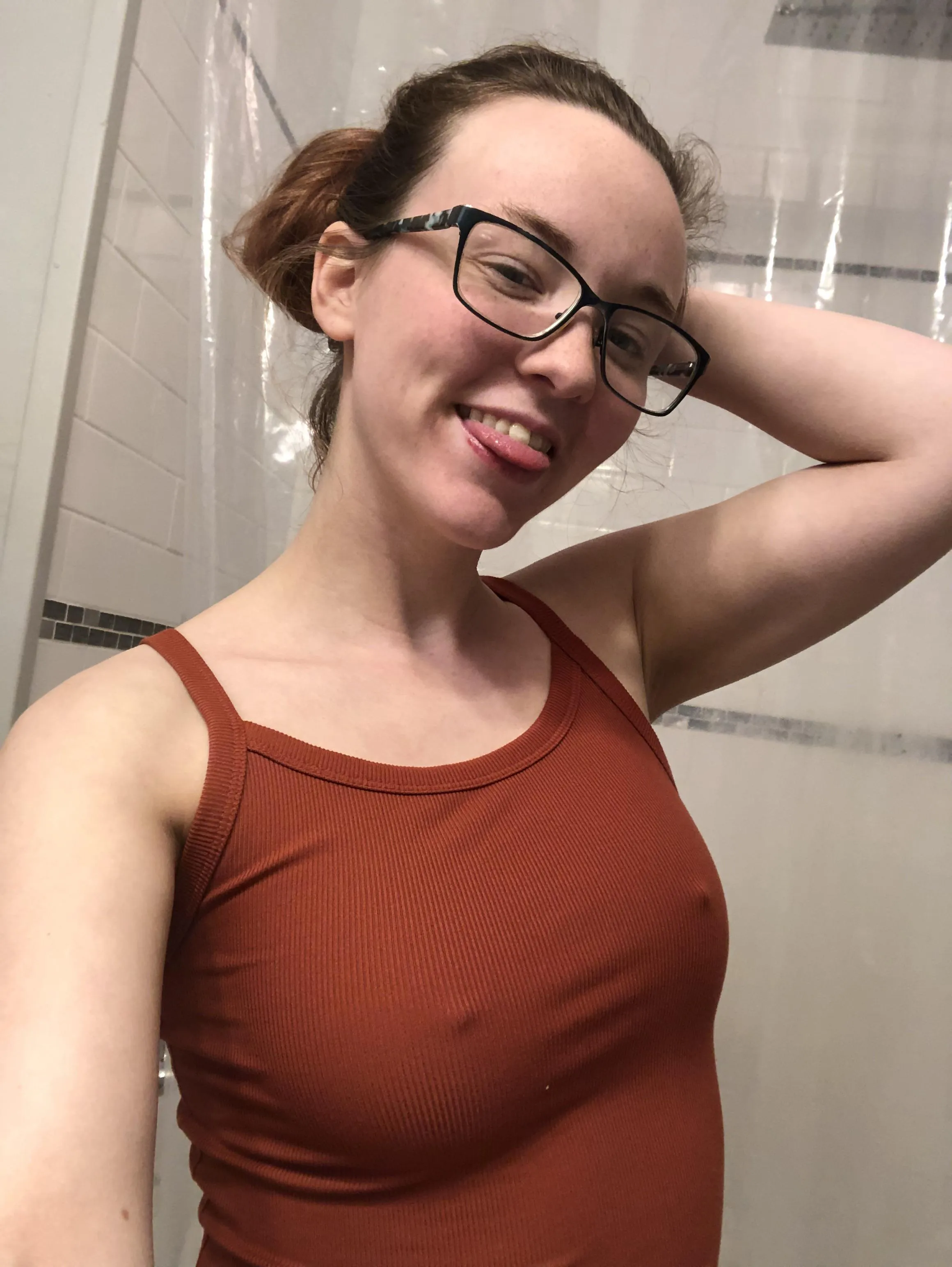 Glasses and pokies are a very cute and sexy combo