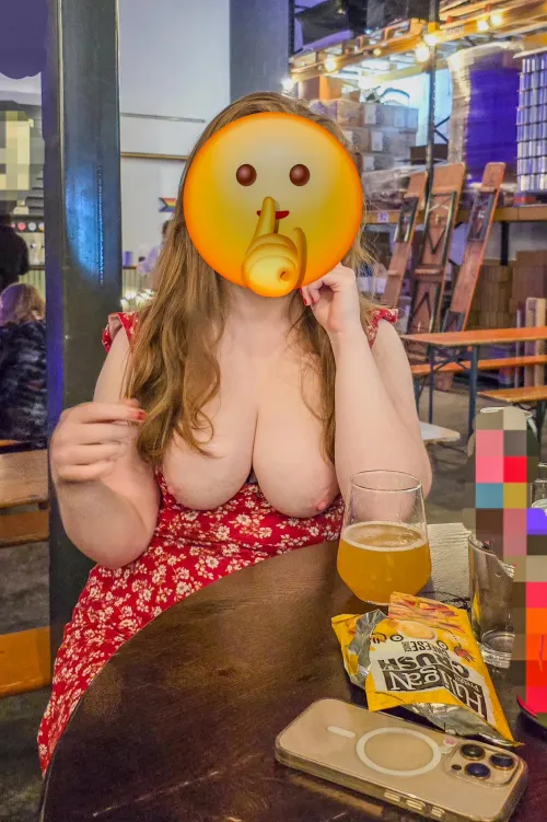 Dared by u/Bedaring-1 to show my boobs in a bar [f]