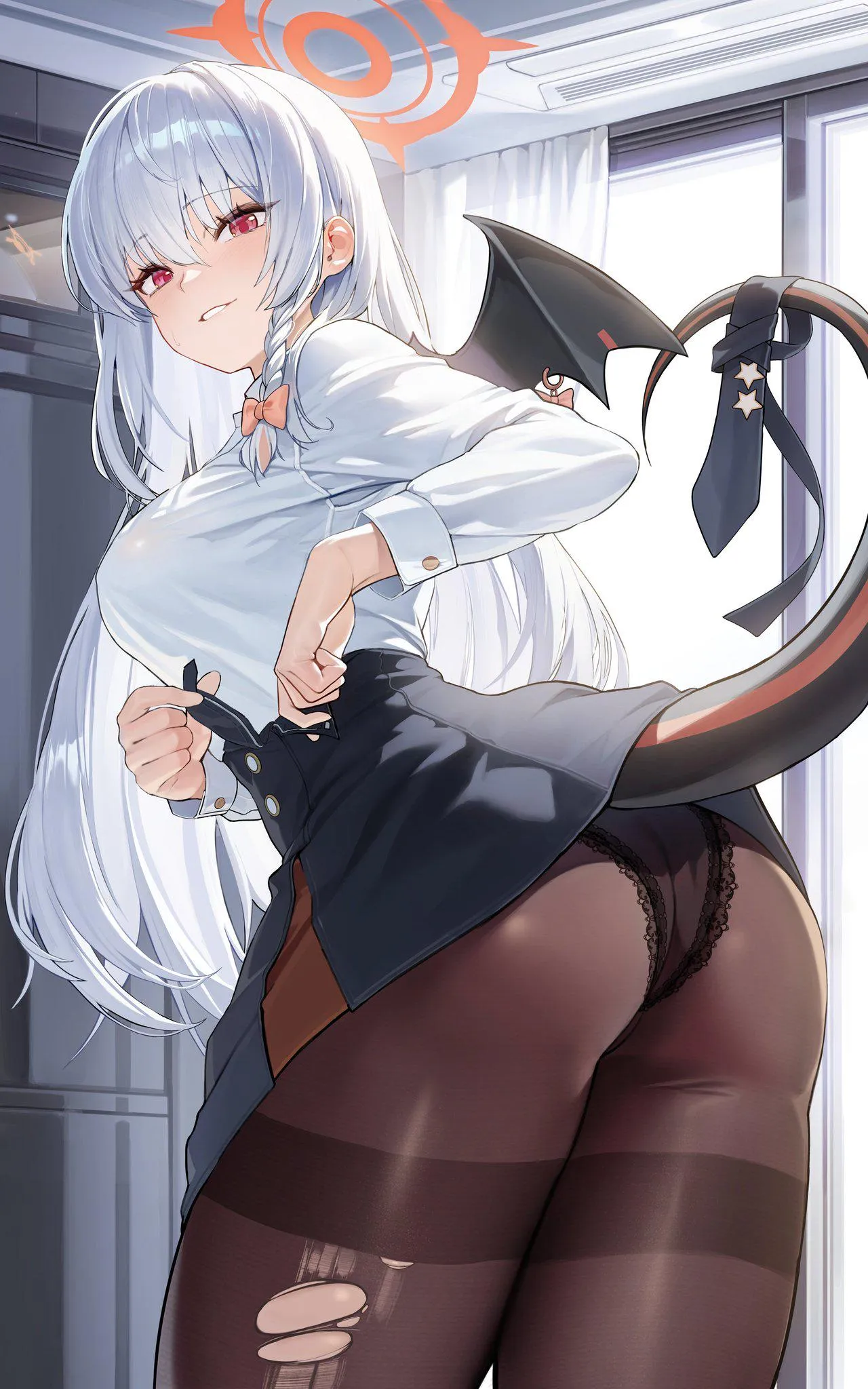 Haruna needs help with her skirt