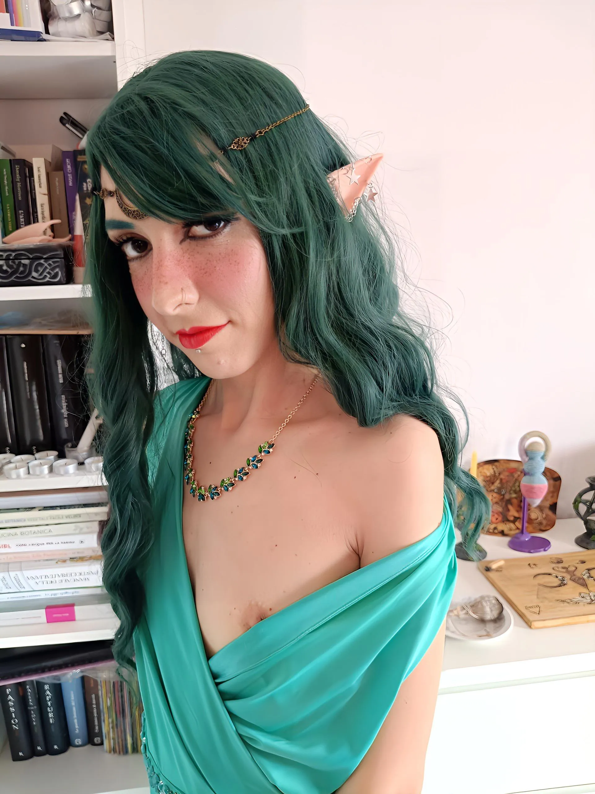 The enchantress let her dress slip… just a little. Curious what else lies beneath the spell? 🌒🌕🌘