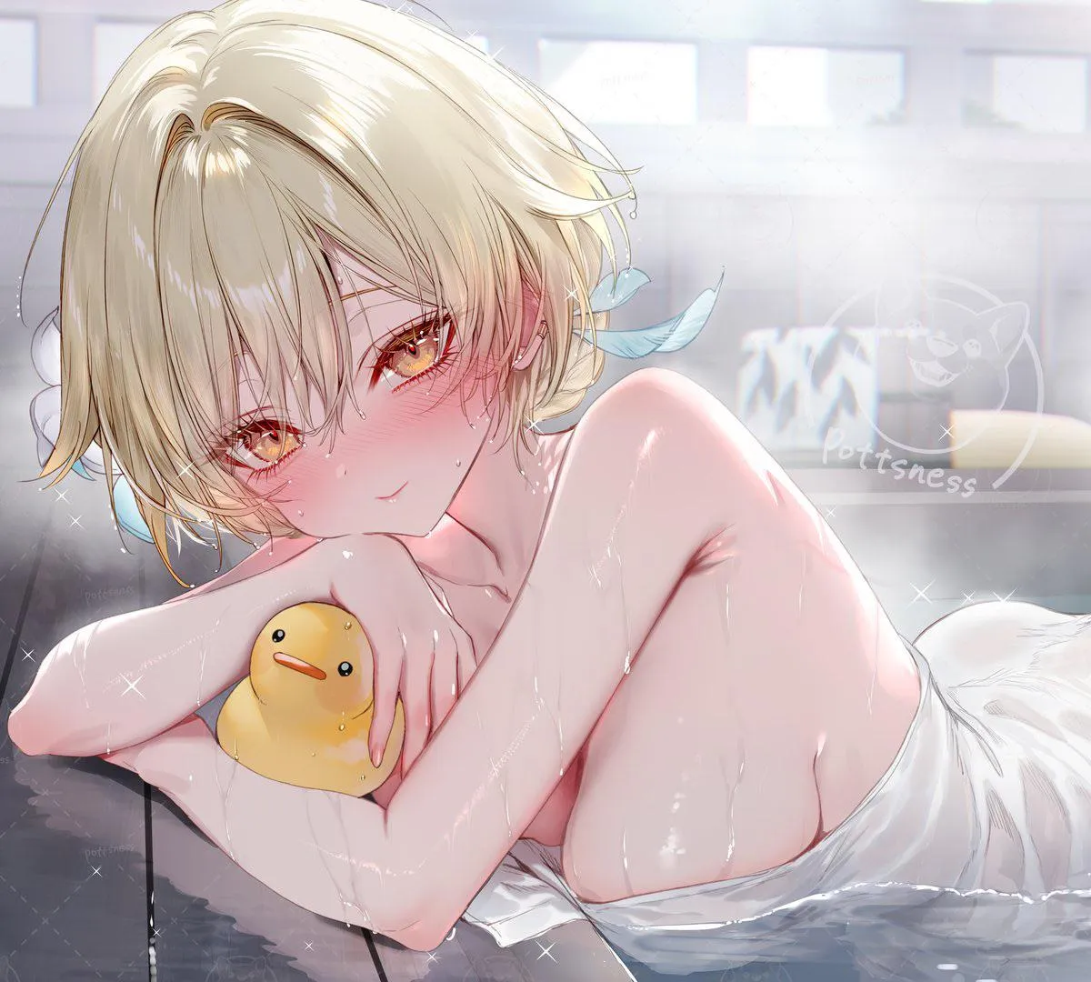 Lumine enjoying onsen