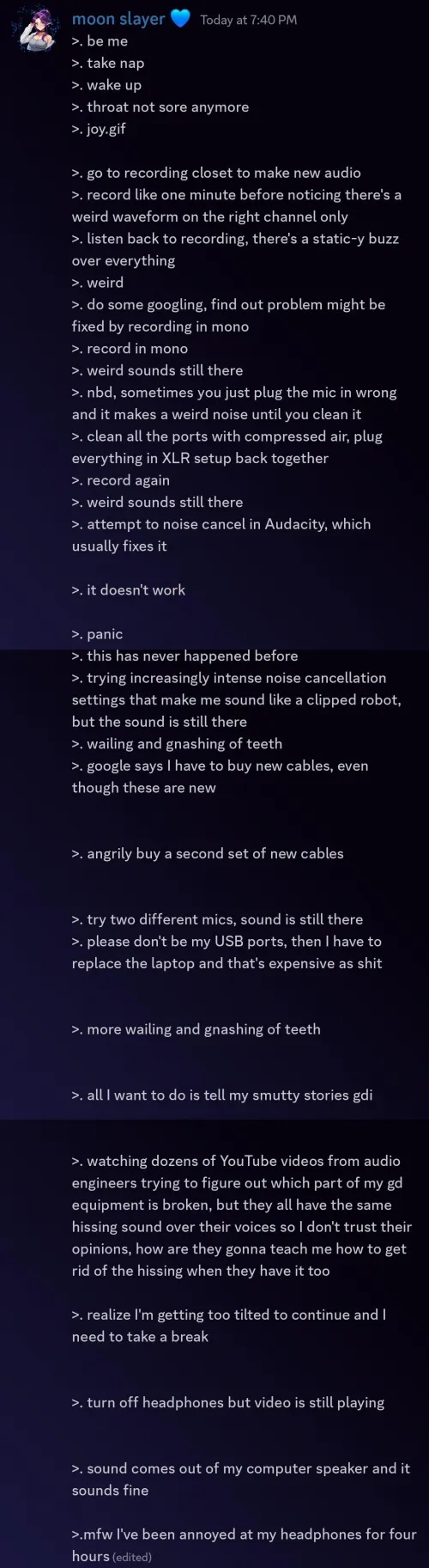 Story about my day I just sent to the Discord crew...I'm still laughing at myself 🤣🤣🤣