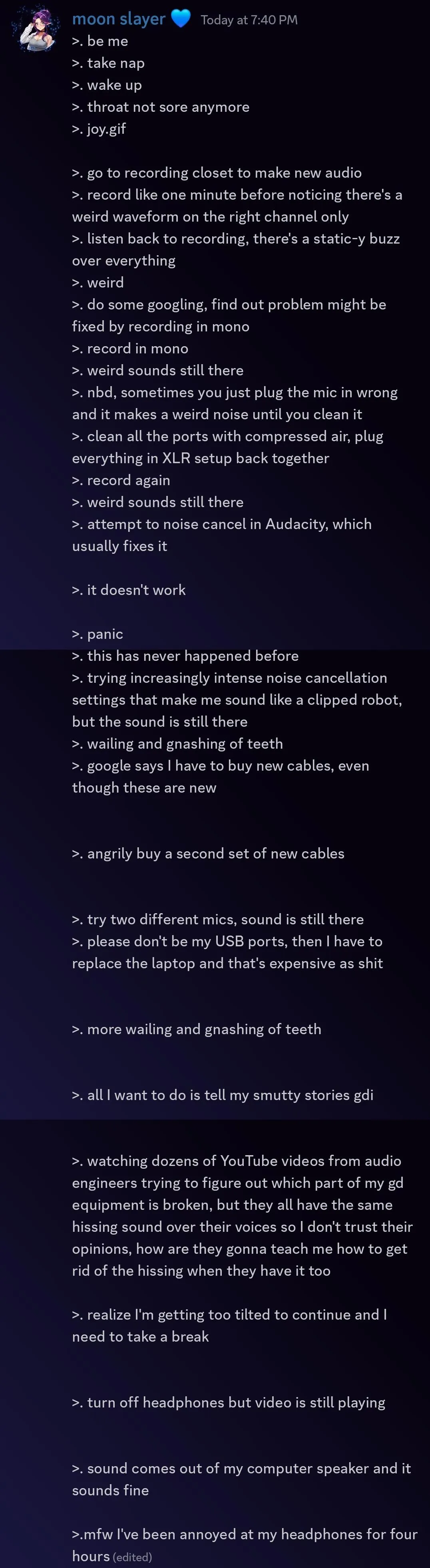 Story about my day I just sent to the Discord crew...I'm still laughing at myself 🤣🤣🤣