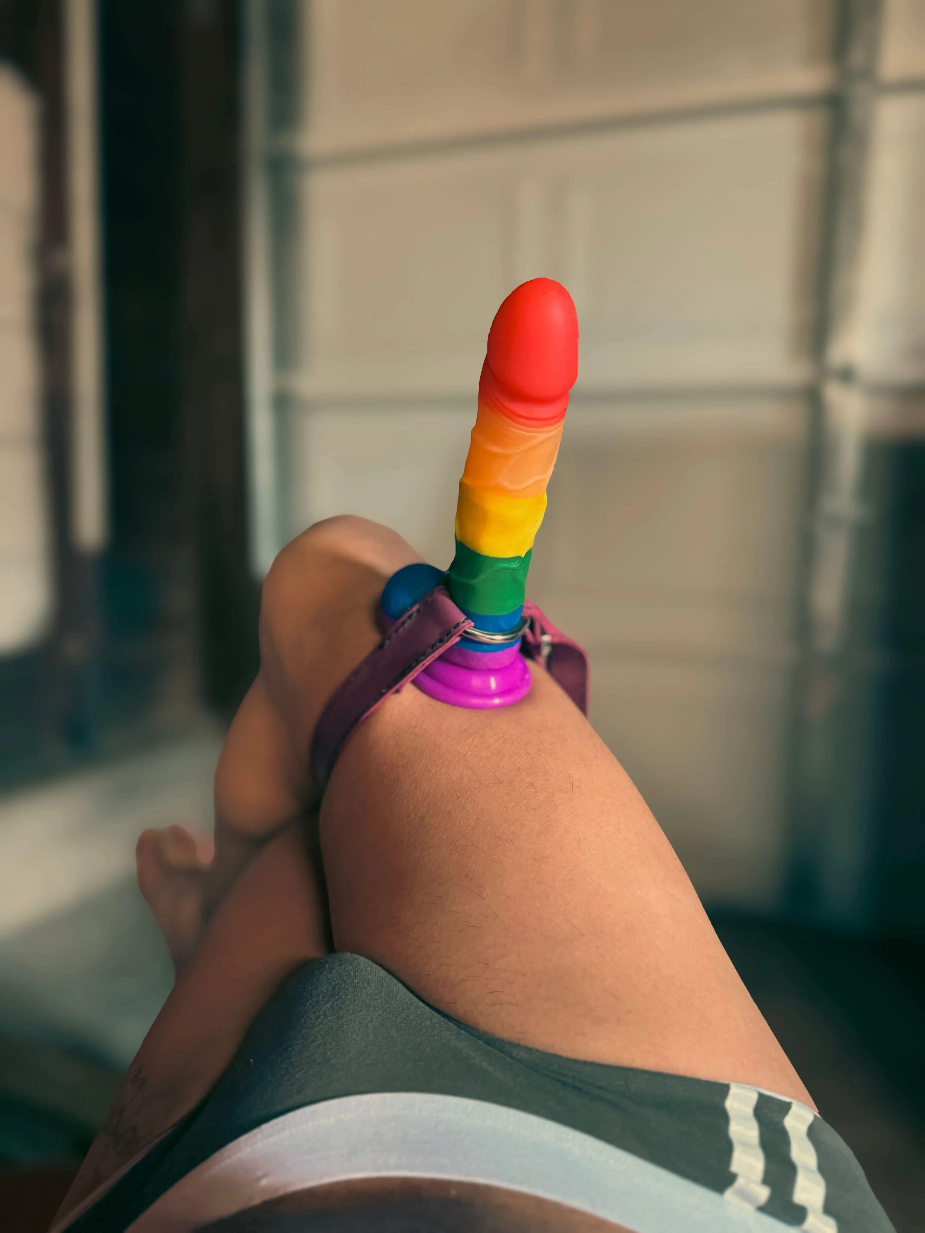 Just finished up this strap on thigh harness. Gawd, I’m making myself wet just thinking about using it. 😫😝