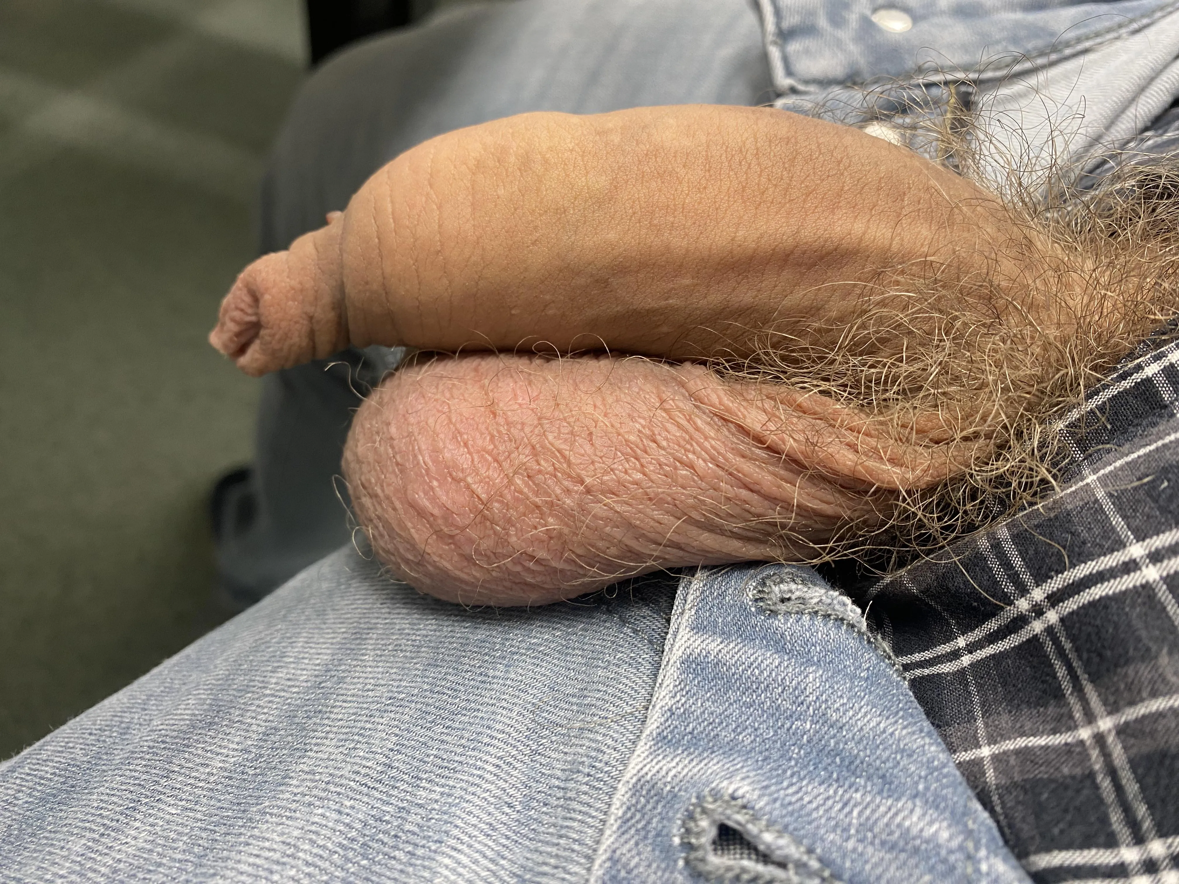 Long foreskin resting on my big balls