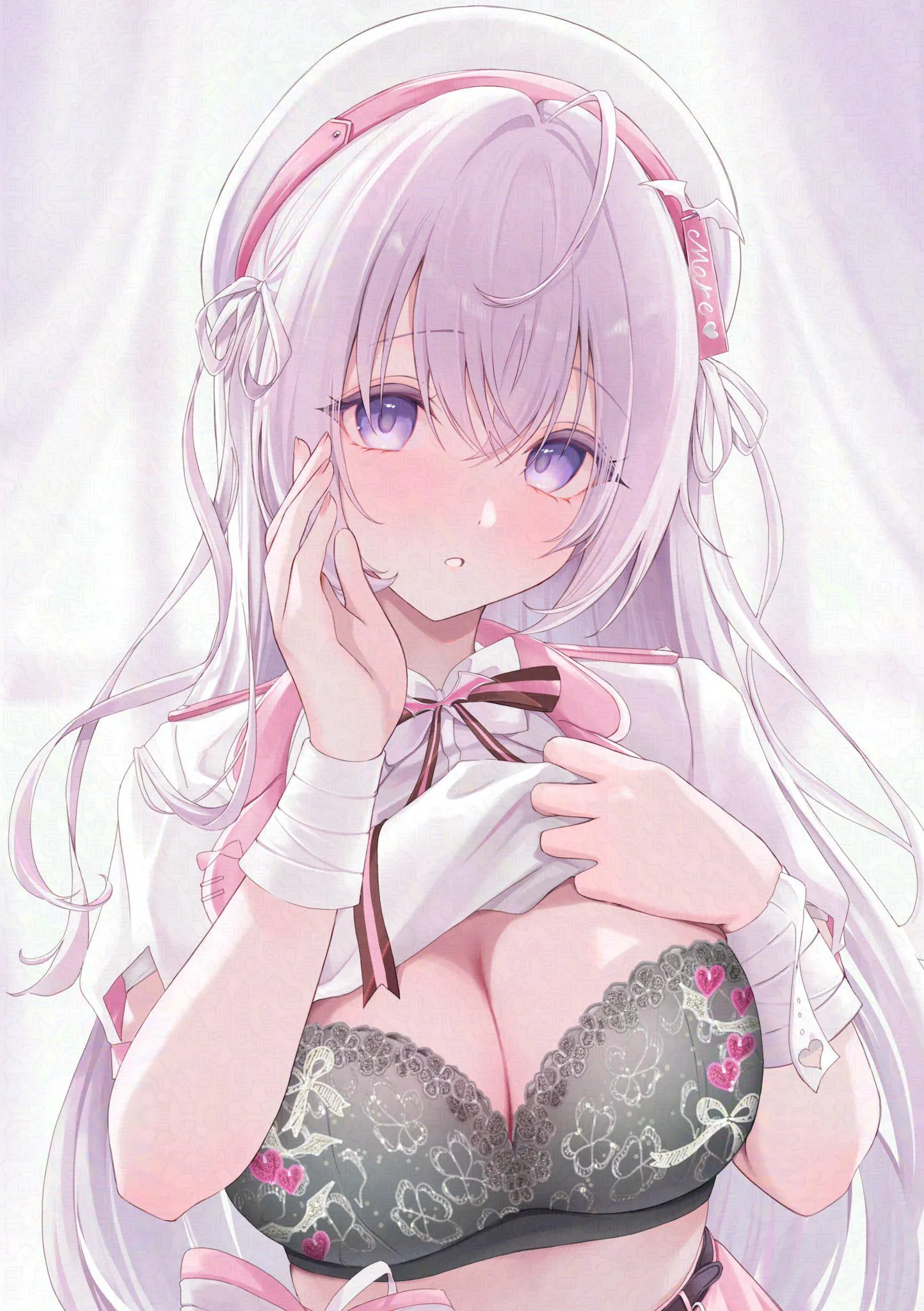 Wearing a fancy black bra