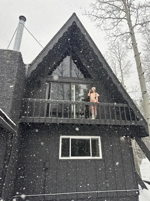 Enjoying Hot coffee naked in a snow storm
