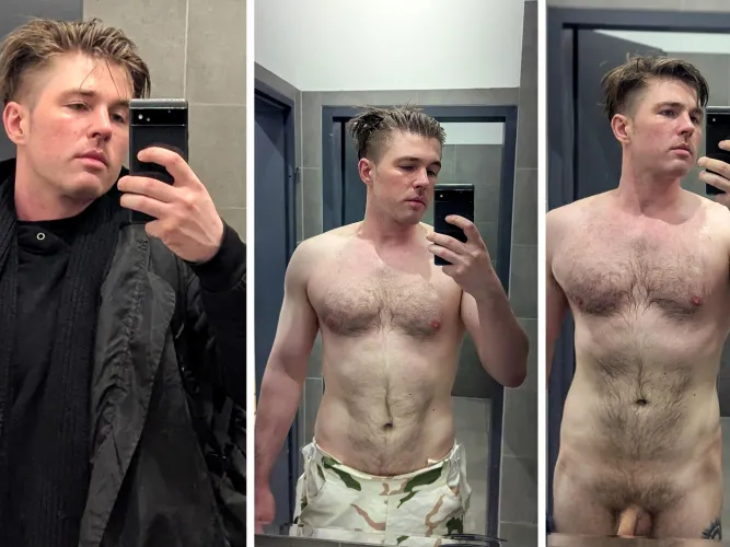 Getting dressed at the gym (in reverse)