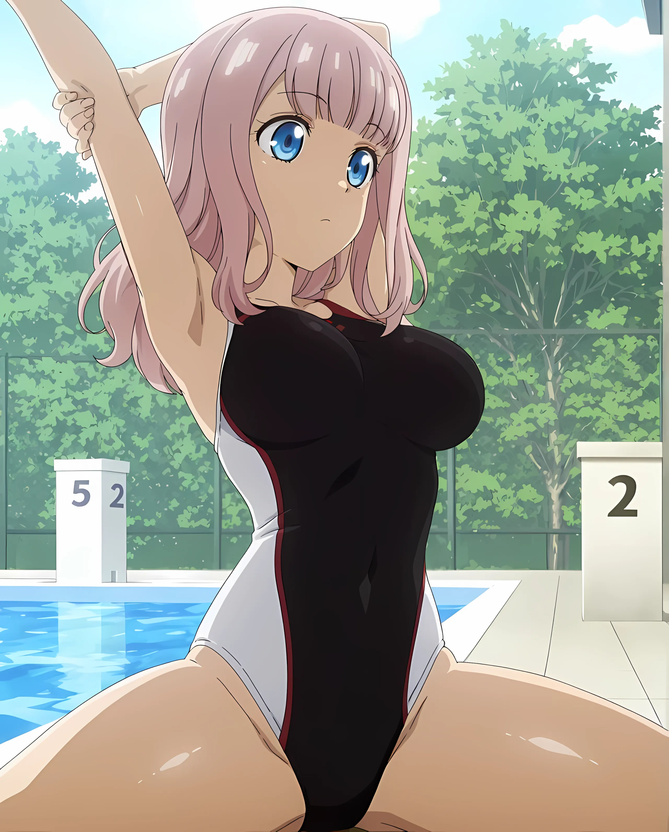 Chika doing some stretches in her tight swimsuit~