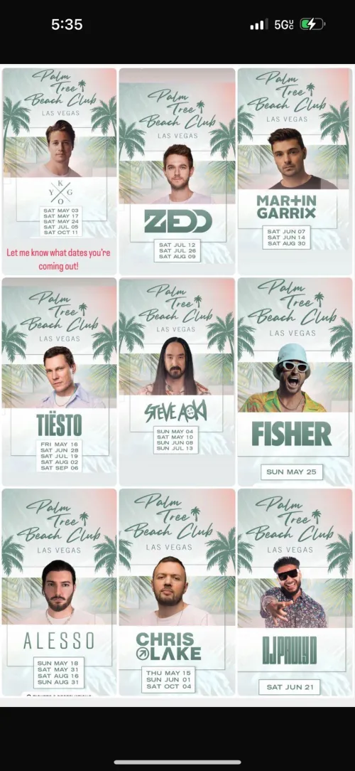 ****NEW****Palm Tree Beach Club Day Club. Summer lineup. DM me for Reddit member specials!!