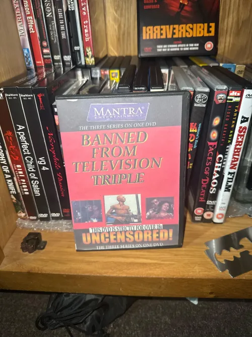 On eBay you can pick up a bootleg banned from television for around £8 it has 3 parts lasting around a hour each