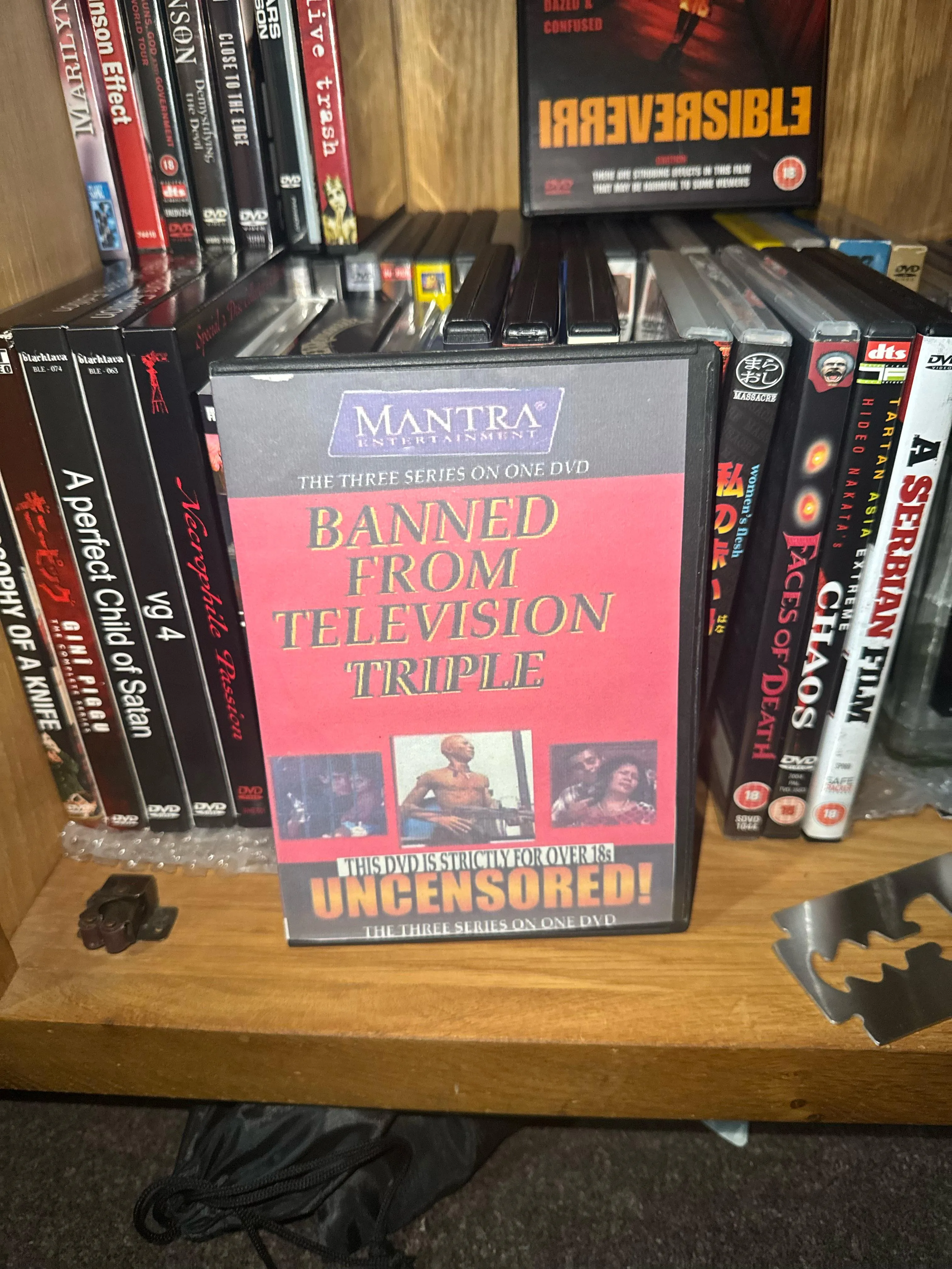 On eBay you can pick up a bootleg banned from television for around £8 it has 3 parts lasting around a hour each