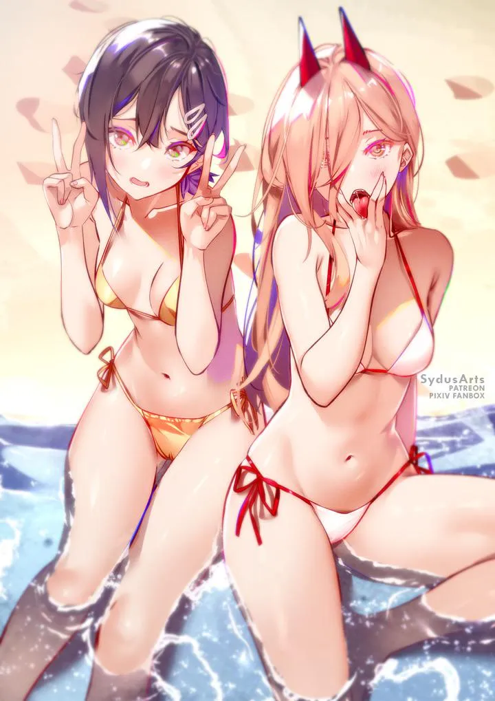 Kobeni and Power at the beach [Chainsaw Man]