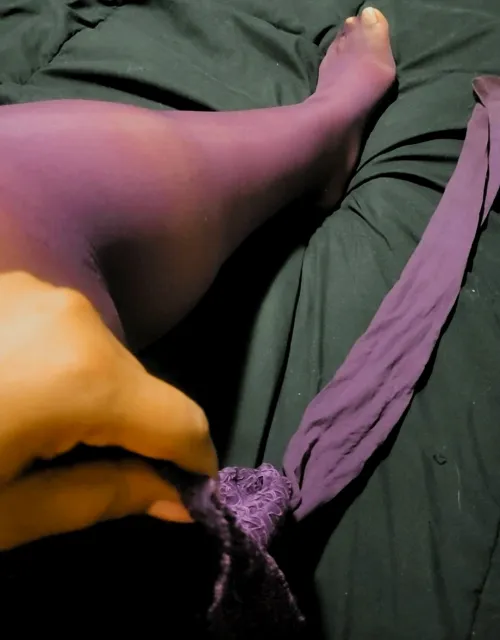 Oh no- I ripped my pretty, purple thigh high stockings! Guess you'll have to come help me take em off of me