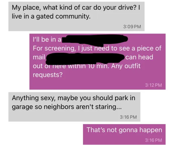 “Park in my garage so the neighbors don’t see u” sounds a lot like “no one will see your car and match it to the missing persons report” to me, Mr. Burner # man