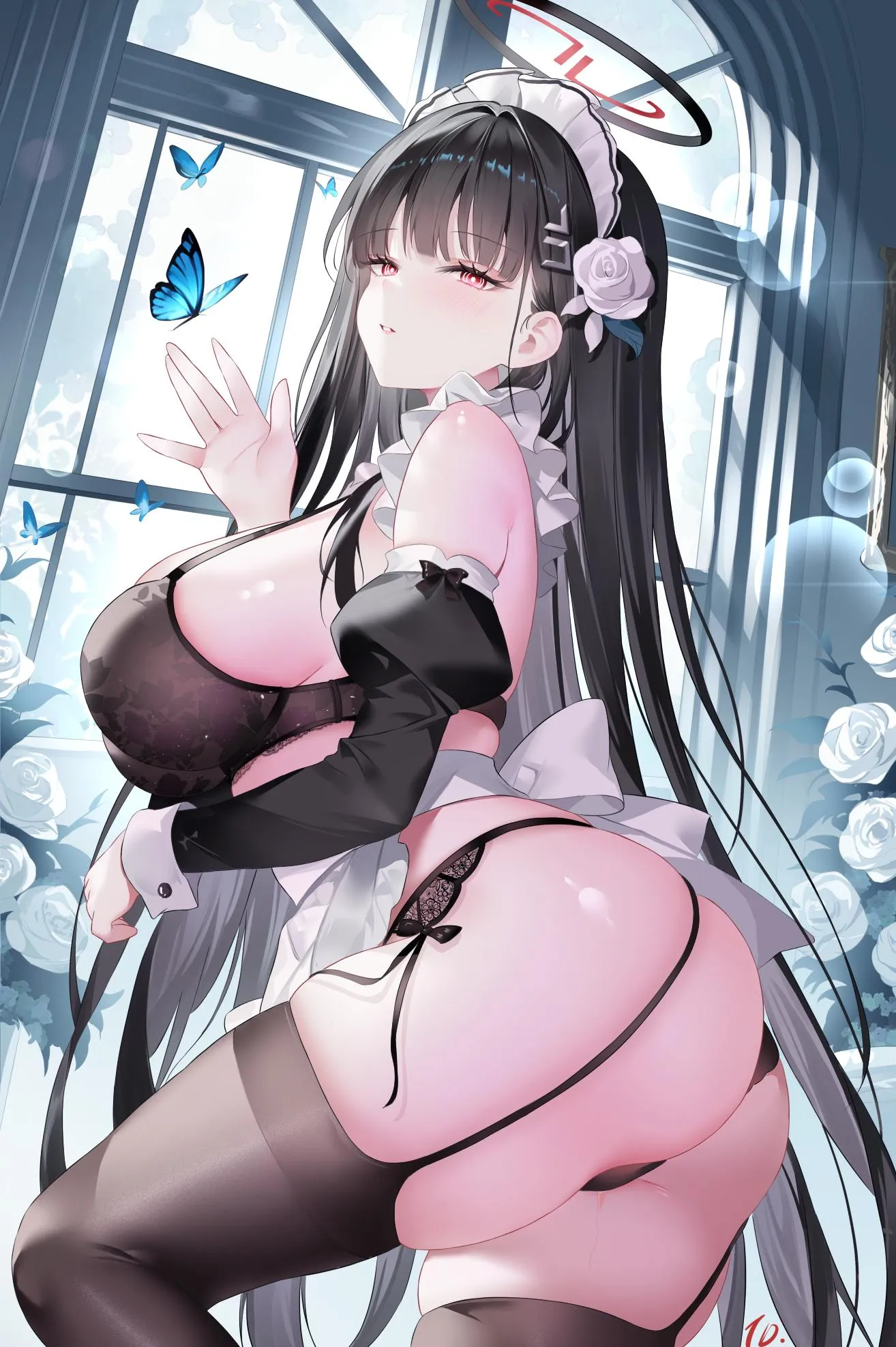 Rio in black bra and maid apron (藤蝶.) [Blue Archive]