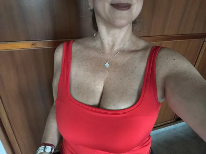Describe my mom cleavage in two words