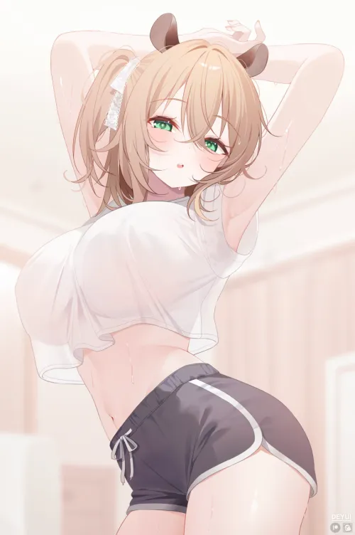 Nimi stretching her body