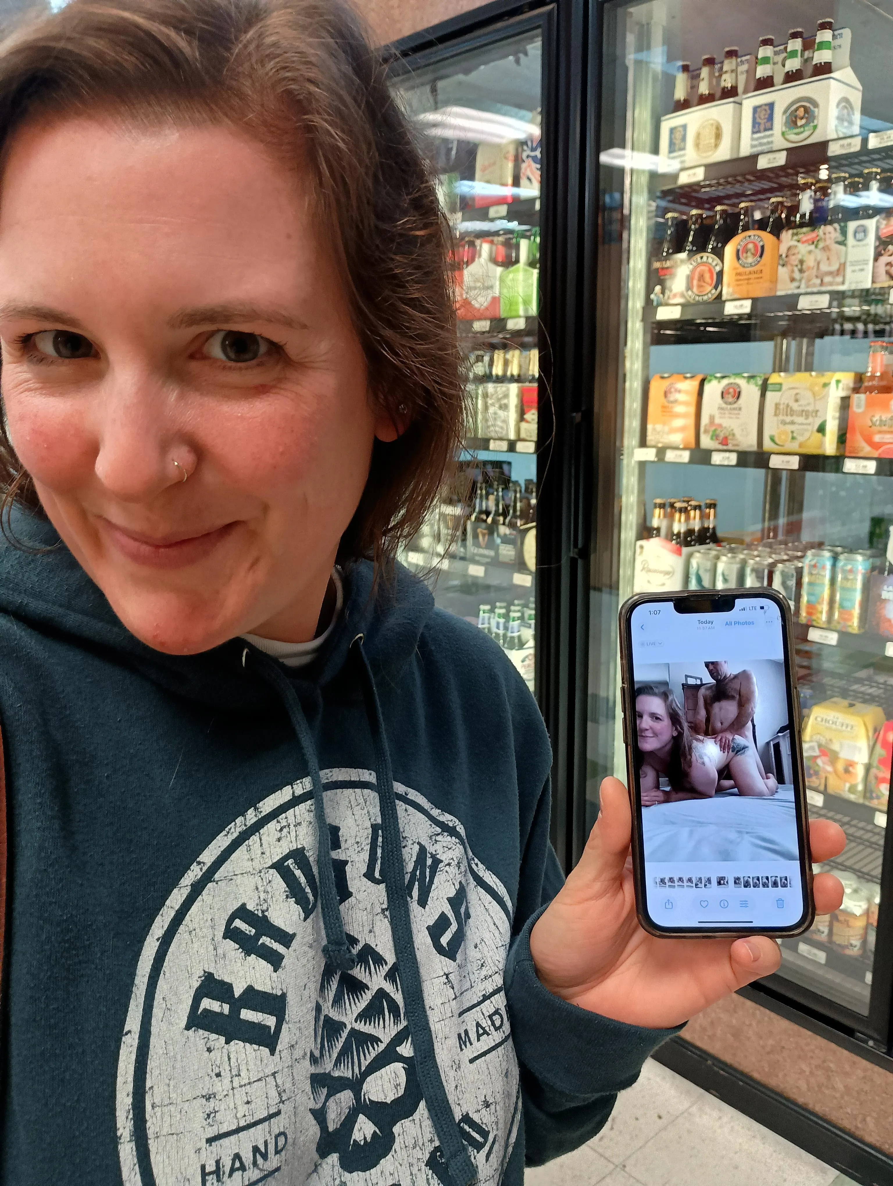 Beer store with another man's wife.