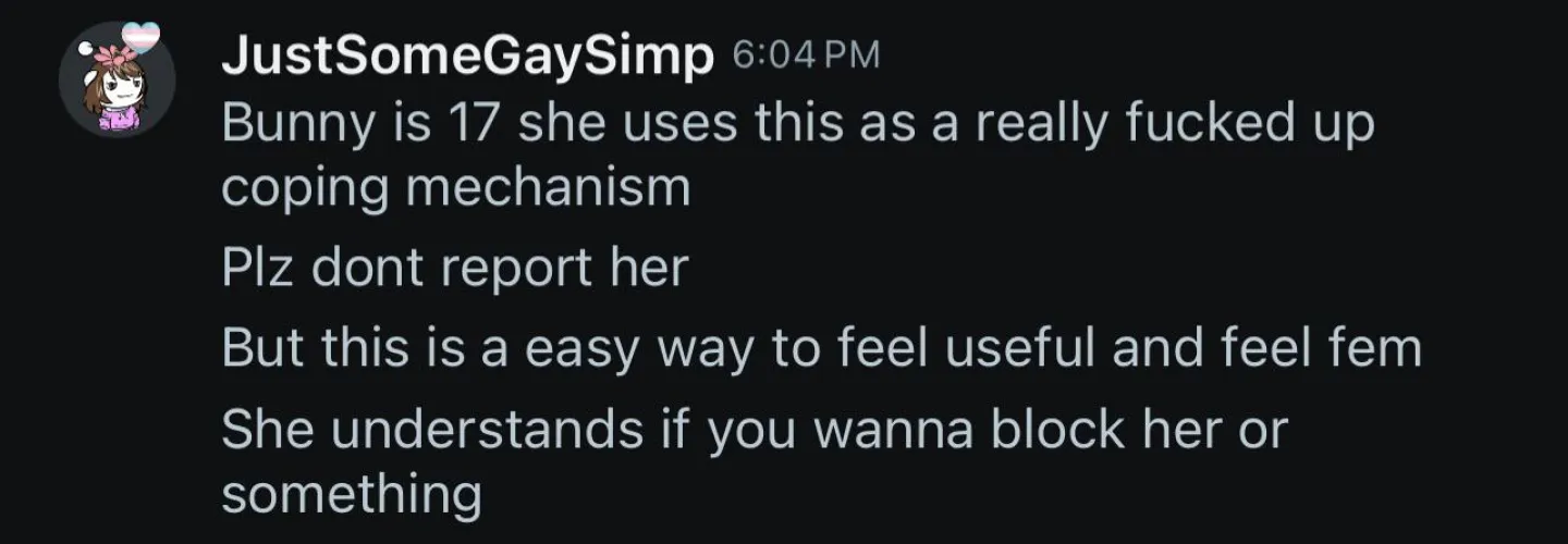 DO NOT INTERACT WITH u/JustSomeGaySimp, THEY ARE A MINOR.