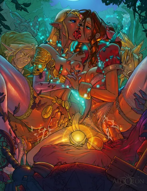 Link and Zelda with Cloud and Aerith (Aedollon)