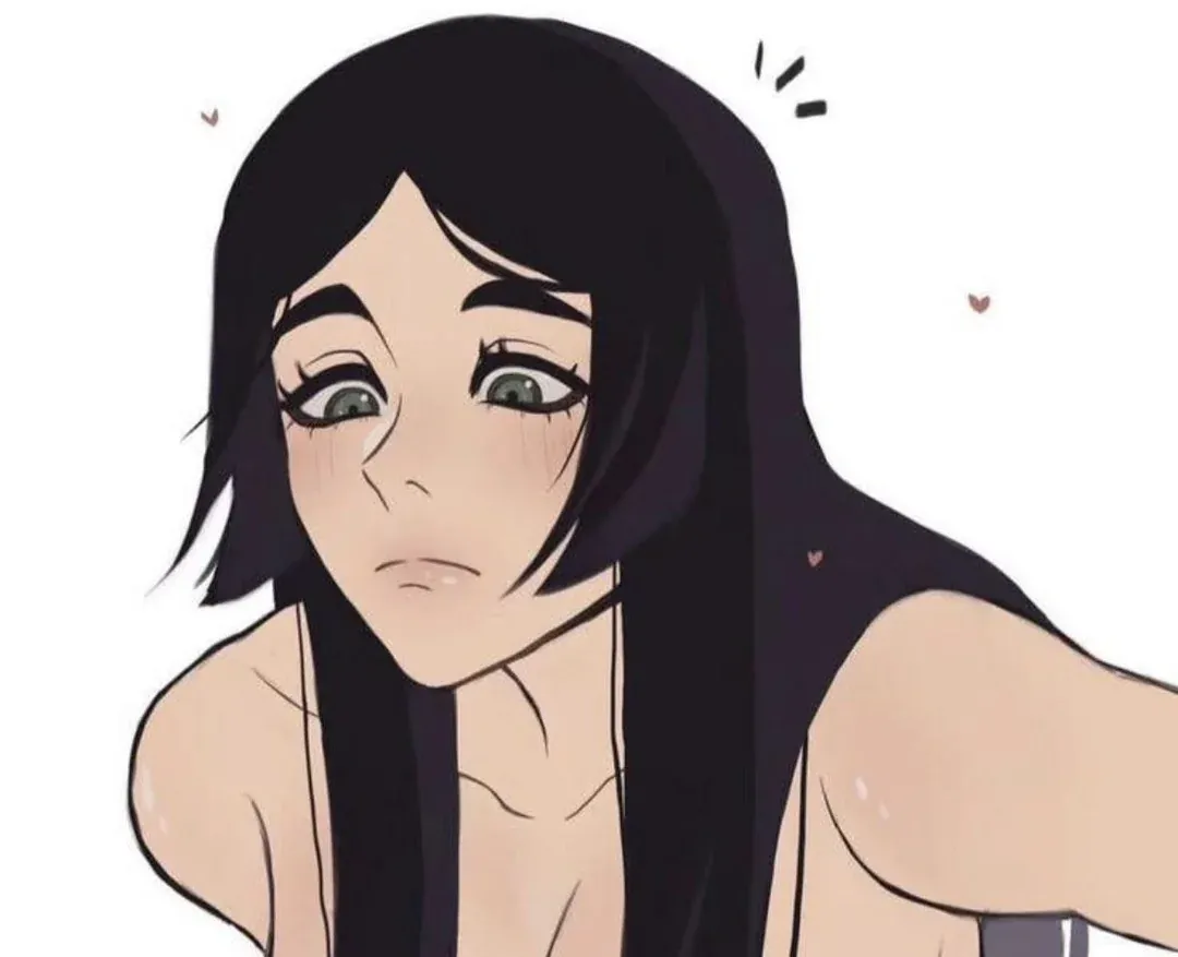 Color: 1girl, long hair, looking down, blush, bare shoulders, spoken out heart, bent over