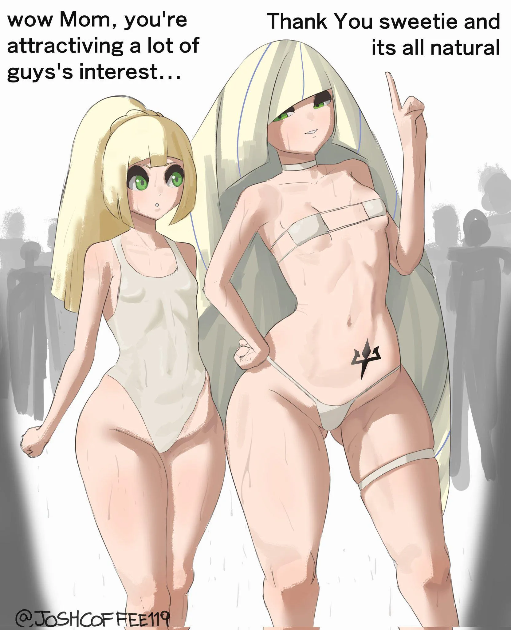 Lusamine and Lillie walking on the beach (Oc)