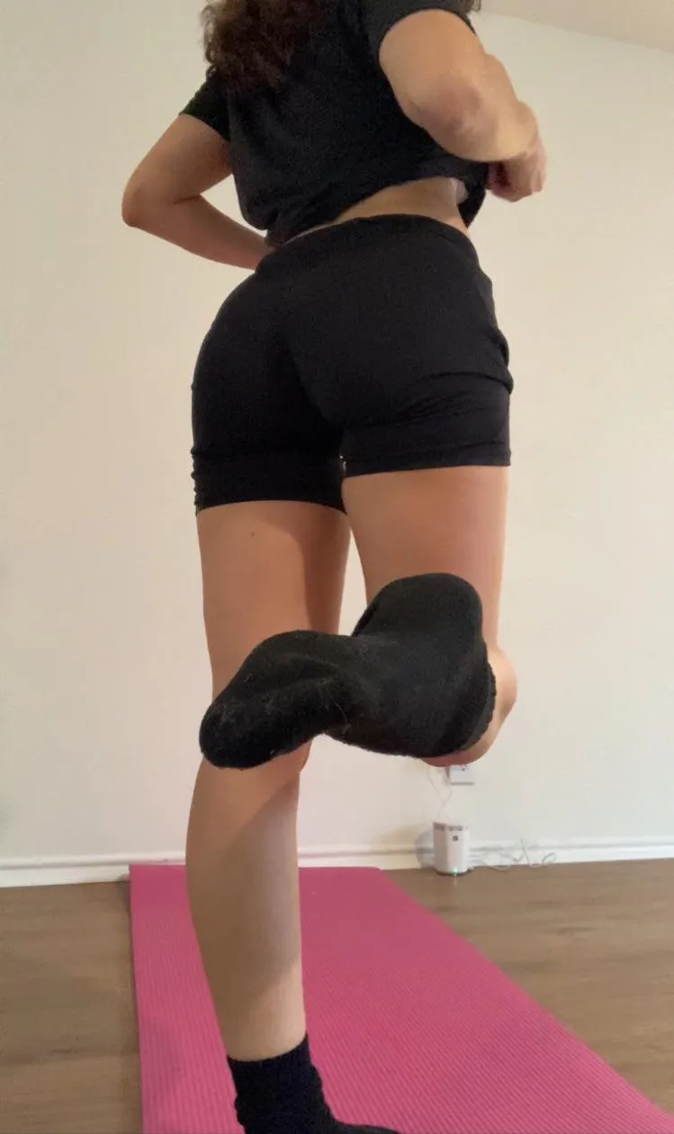 My black crew socks are dirty from my workout